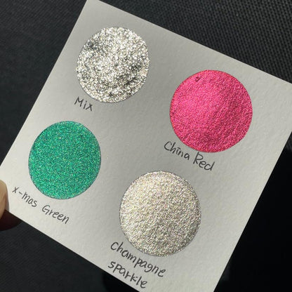IUILE Handmade Watercolor Paints - Jingle Bell Dot Card (6 colors). Metallic, Shiny, Shimmer - color: Jingle Bell Dot