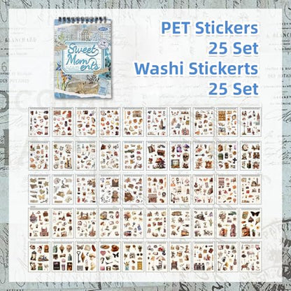 Uideyvi Sweet Series Sticker Scrapbooking Supplies for Junk Journal, 25 Sheets Washi Stickers and 25 Sheets PET Stickers(TZ-010-004) - color: Sweet Series