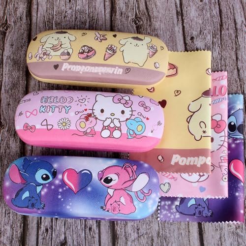 Cute Eyeglass Cases Hard Shell Storage Case Protective Box With Glasses Cloth Adjustable Glasses Strap Ear Grips Hook - color: Set3-1