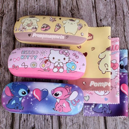 Cute Eyeglass Cases Hard Shell Storage Case Protective Box With Glasses Cloth Adjustable Glasses Strap Ear Grips Hook - color: Set3-1
