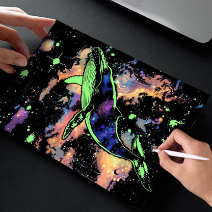 Iskueal Glow in The Dark Scratch Art Paper，Engraved Landscape Scratch Painting Rainbow Board (12 Sheets A4) Adults, Fun Sketch Card Creative Craft Toy (Animals/Landscapes) - color: (Animals/Landscapes)