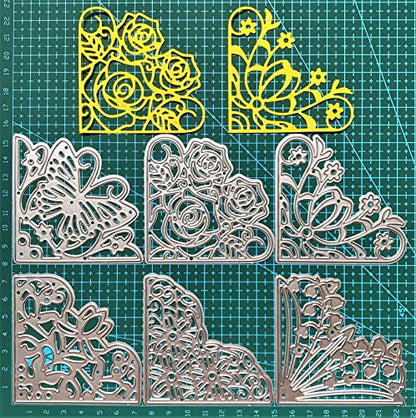 6Pcs 3Inches Lace Corner Cutting Dies Stencil Butterfly Flowers Die Cuts Metal Corner Pocket Die for Card Making DIY Scrapbook Album Paper Card Festival Decor - style: Corner dies set