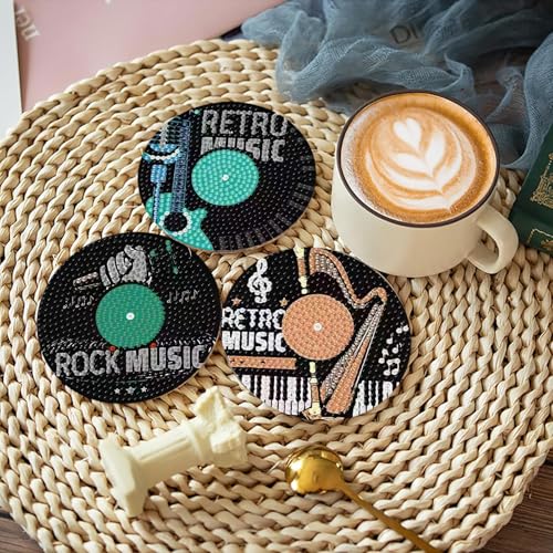 gganmtere 8 pcs Music Diamond Art Coasters with Holder,Musical Instrument Diamond Art Painting Coasters,5D DIY Full Drill Adult Diamond Paintings Set - color: Jxbd99