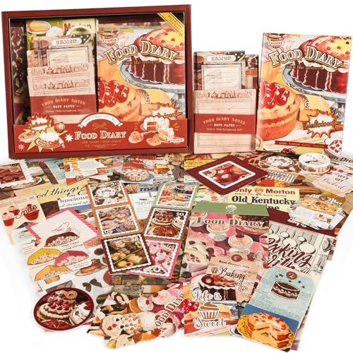 Scrapbooking Supplies Kit, Vintage Junk Journal Supplies,Cute Scrapbook Kit | Stationary Set with Aesthetic Ephemera Sticker, Bullet Journaling Kit, Collage Craft Supplies Gift for Adult Women Starter - color: Food Diary