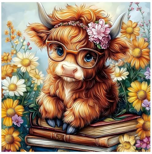 CRZMODE Cow Diamond Art Kits for Adults,Cow Diamond Painting Kits for Adults Beginners,5D DIY Round Full Drill Gem Art Paint by Diamonds Dots Crafts Kits for Home Decor Gift 14x14inch - color: Cow(14X14")