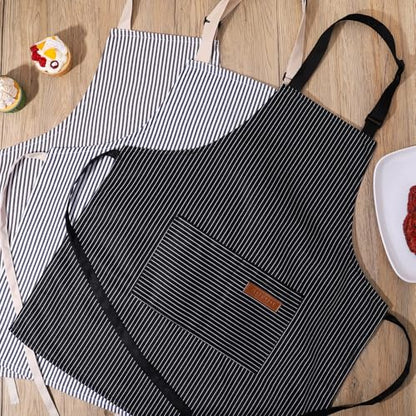 3 Pack Stripes Kids Apron, Adjustable Kids Cooking Aprons with 2 Pockets, Cute Chef Baking Aprons for Boys and Girls - color: Black + Blue + Grey, size: 45x50cm