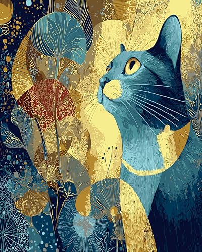 PSENIW Paint by Numbers Kit for Adults Beginners,Abstract Cat(16x20 inches) | Animal Digital Painting For Home Wall Decoration And Gifts,Abstract Cat Frameless Beginner DIY Acrylic Watercolor - color: White