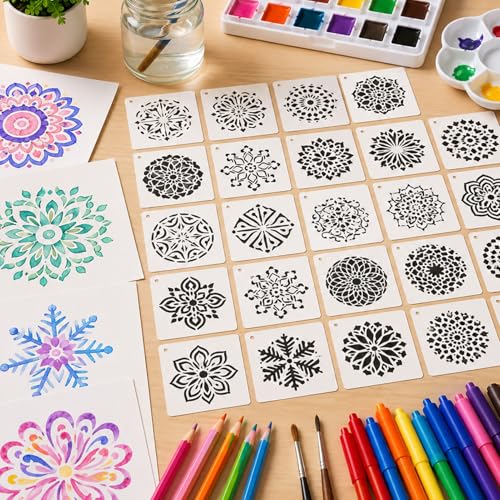 50 Pcs Large Mandala Stencils for Painting, 3.93 X 3.93 Inch Flower Stencils for Crafts Reusable, Wood and Wall Stencils for Painting Large Pattern, DIY Templates Holiday Wall Paper (Mandala) - style: Mandala