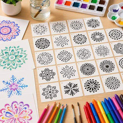 50 Pcs Large Mandala Stencils for Painting, 3.93 X 3.93 Inch Flower Stencils for Crafts Reusable, Wood and Wall Stencils for Painting Large Pattern, DIY Templates Holiday Wall Paper (Mandala) - style: Mandala