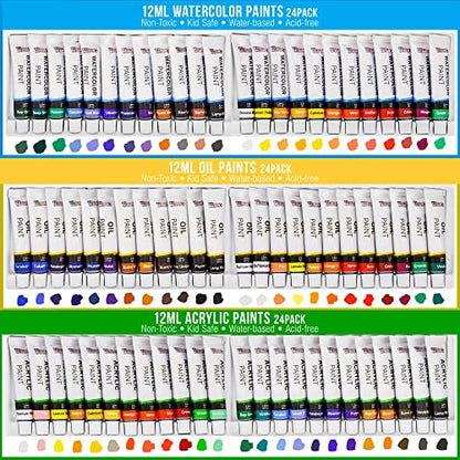 U.S. Art Supply 133-Piece Artist Painting Kit - Aluminum & Wood Easel, 24 Each (Acrylic, Oil, Watercolor Paints), 8 Canvases, 44 Brushes, 4 Paint & Sketch Pads - Painting Kits for Adults, Gift Set