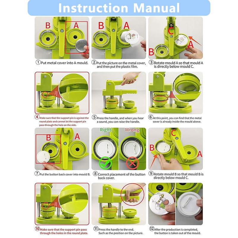 Button Maker Machine, Pin Maker Machine Kit (3rd Gen) Installation-Free DIY, Badge Maker Button Press Machine with Free Button Parts&Circle Cutter&Wrench Gadget (Green, 58mm（2.25in）) - color: Green