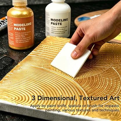 Black & Golden Acrylic Modeling Paste & 5pcs Piping Bags Bags & Squeegee with Teeth, Acrylic Medium for Texture Art, Texture Paste for Acrylic Painting, Canvas, Sculpture, Art Projects, 3D Effect - color: Black & Golden Modeling Paste + 5pcs Bags+ 2pcs To