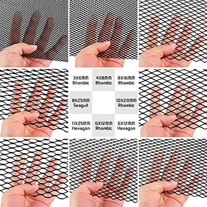 AggAuto Universal 40"x13" Car Grill Mesh 6x12mm Rhombic Hole Black | Aluminum Alloy Automotive Grille Insert Bumper, One of the Most Multifunctional Shape Grids 100x33cm - size: 6x12mm Rhombus - Black