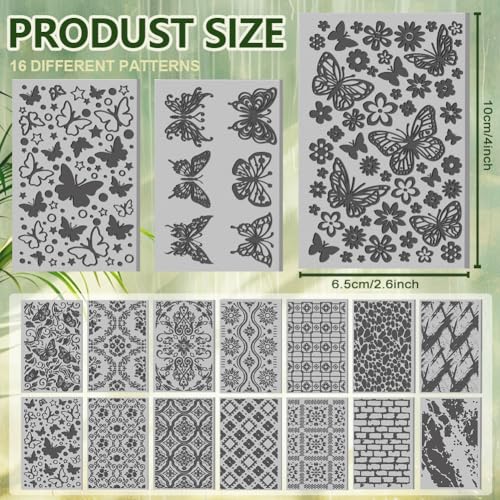 CHGCRAFT 16 Sheets Flower and Butterfly Clay Texture Mat Vintage Pattern Polymer Clay Texture Sheets DIY Tools for Pottery Earring Jewelry Making Stamp Engraving Machines, 4x2.6inch - style: Flower and Butterfly
