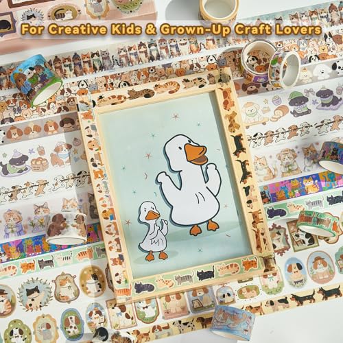 Cat & Dog Washi Tapes Set 20 Rolls, Cute Decorative Masking Tape for Junk Journal, Scrapbooking Supplies, DIY Crafting Supplies - style: Cat & Dog