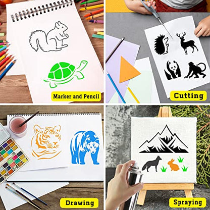 80 Pcs 3 x 3 Inch Stencils for Painting on Wood, Reusable Farm & Animal Plastic Stencils DIY Craft Paint Template Set for Wall Home Decor - style: Animal