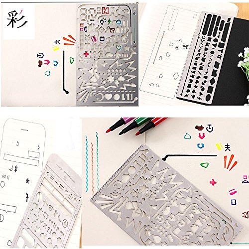 Yansanido Pack of 3 Stainless Steel Drawing Ruler, Painting Stencils, Scale Template Sets, Graphics Stencils, Number Template Ruler for Very Fine Pen Tip