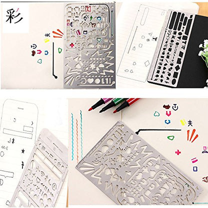 Yansanido Pack of 3 Stainless Steel Drawing Ruler, Painting Stencils, Scale Template Sets, Graphics Stencils, Number Template Ruler for Very Fine Pen Tip