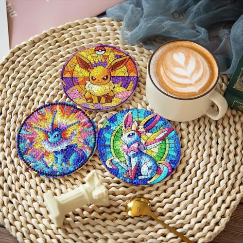 nekpiahu 8Pcs Diamond Painting Coasters with Holder,DIY Cartoon Life Coaster Diamond Art Kits for Adults, Beginners Round Full Drill Diamond Art Craft Supplies - color: Bdwy507