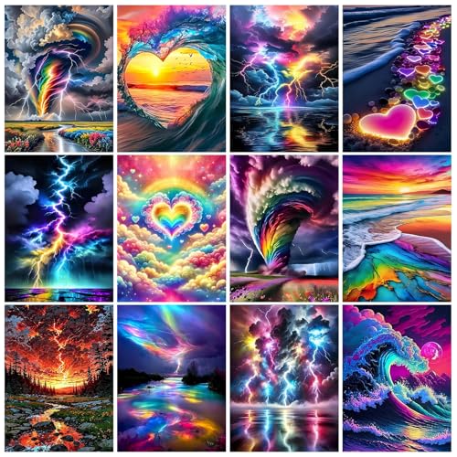 GREENCRUISE 12 Pack Diamond Painting Kits for Adults, 5D Diamond Art Kits for Beginners, DIY Full Drill Paint with Diamond, Home Wall Decor 12 x 16 Inch TYPE3 - color: TYPE3