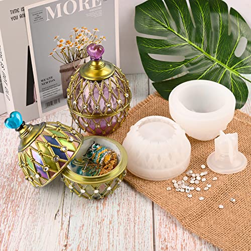 Jar Resin Mold, Jar Silicone Molds with Lid, Large Resin Jar Mold with 100 Pieces Rhinestones for DIY Trinket Storage, Jewelry Container, Candle Jars, Craft Gifts - color: Rhinestones Jar Mold