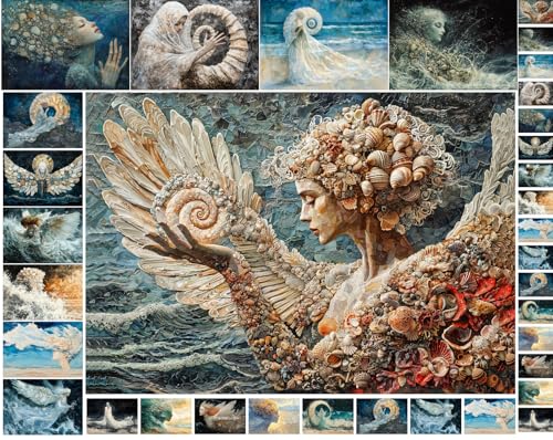 Decoupage Paper Pack (35 Sheets 6"x8") Ocean Spirits and Angels ~ Ethereal Women, Spirits, and Angels Emerging from Waves, Shells, and Seafoam in Dreamy, Romantic Fantasy Oceanic Paintings - color: Eleven