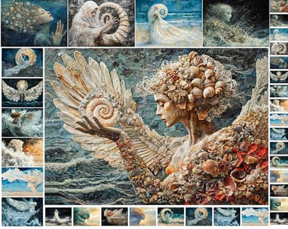 Decoupage Paper Pack (35 Sheets 6"x8") Ocean Spirits and Angels ~ Ethereal Women, Spirits, and Angels Emerging from Waves, Shells, and Seafoam in Dreamy, Romantic Fantasy Oceanic Paintings - color: Eleven