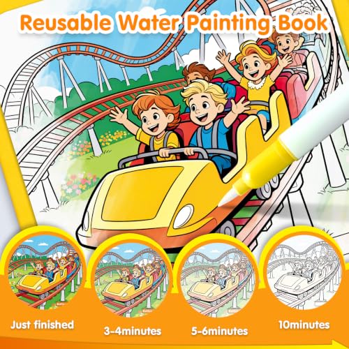 ZHOC Reusable Water Painting Books for Kids – Magic Water Reveal Coloring Books with Water Pens (Castle) No-Mess Coloring Book Fun Travel Activity for Ages 3 4 5 6 7 8 - color: Castle