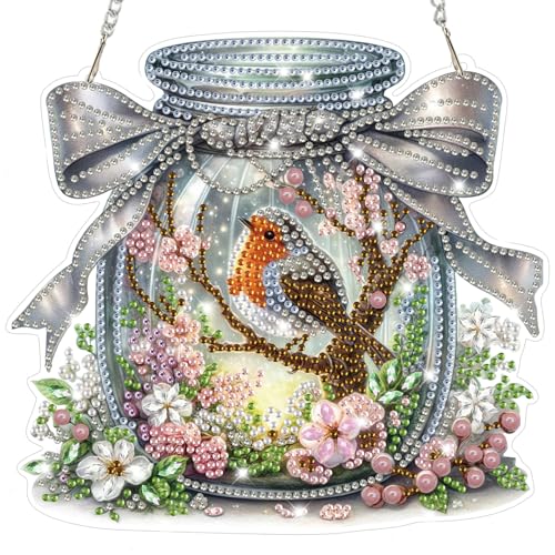 Bowetile Birds Diamond Art Hanging Kits for Adults, Diamond Art Suncatchers Bird, 5D Special Shape Diamond Painting Pendant Window Ornament Gifts for Home Wall Garden Decor - color: Birds