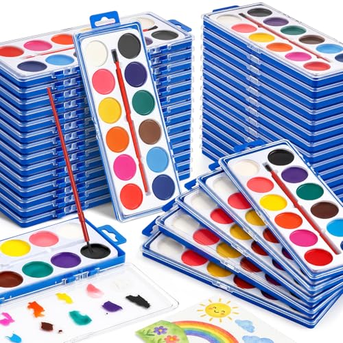 36 Pack Watercolor Paint Set, 12 Colors Washable Watercolor Paint Bulk | Washable Paint; 12 Bright Colors; Includes Brushes; Art Activities, Party Favors, Classroom Prizes, Back to School Supplies - size: 1 Count (Pack of 36)