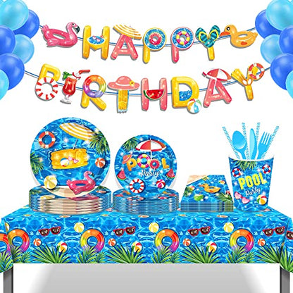 1 Pack Summer Pool Party Plastic Tablecloth 54 x 87 Inch Long Rectangular Table Cover for Buffet,Birthday Party Holiday Dinner,Picnic or Tablecloth for Kitchen Event Use - color: Pool