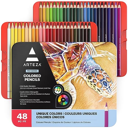 ARTEZA Colored Pencils, 48 Wax-Based Color Pencils, Vibrant Coloring Pencils in Tin Box for Adults, Professional Art Supplies - style: Set of 48 (Tin Case)
