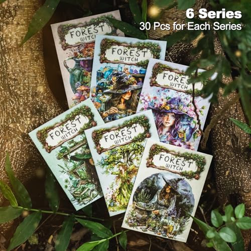 180Pcs Forest Witch PET Stickers, Magic Scrapbook Ephemera for Journaling Craft Supplies and Junk Journal - color: Forest Witch