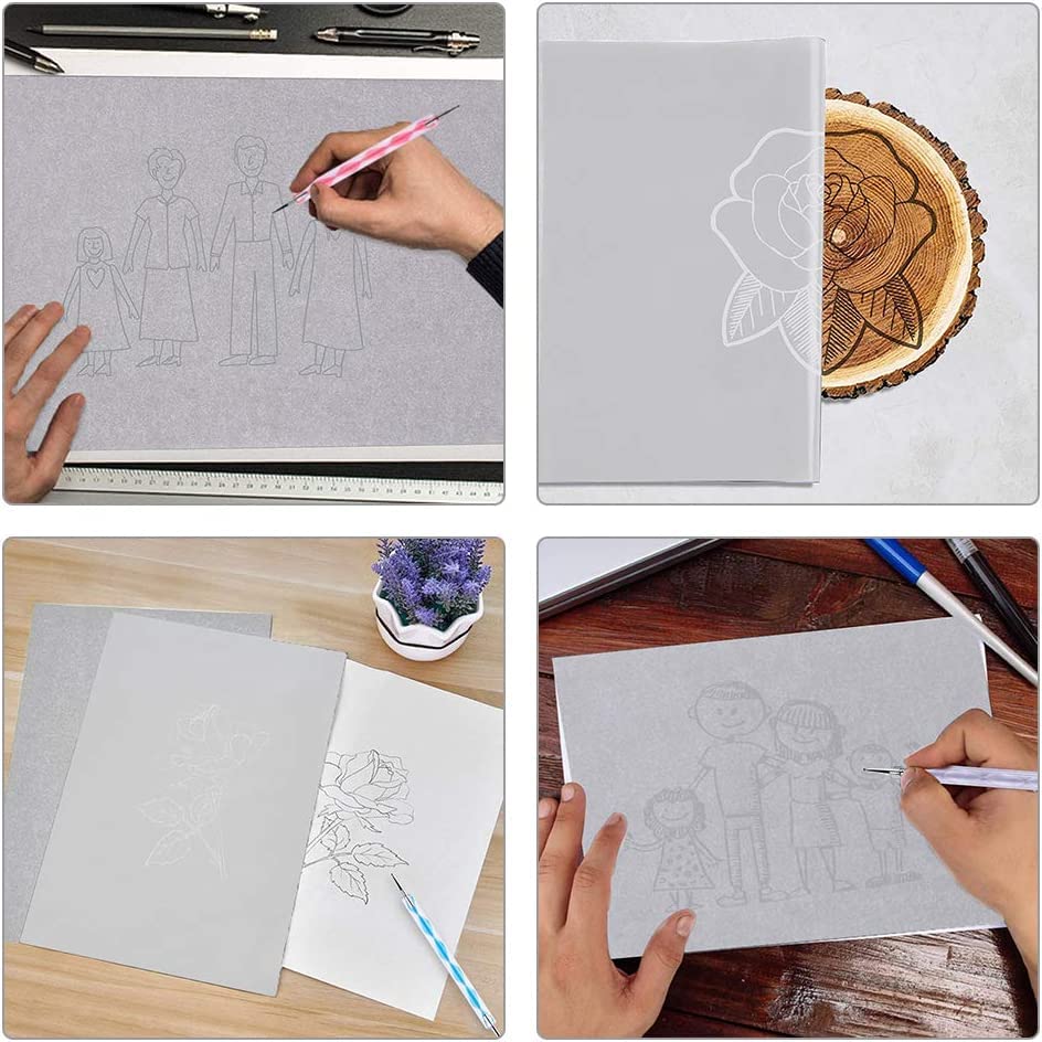 50 Sheets White Carbon Paper Graphite Paper Transfer Tracing Paper with 1 PCS Embossing Stylus Dotting Tools (8.3" x 11.6")
