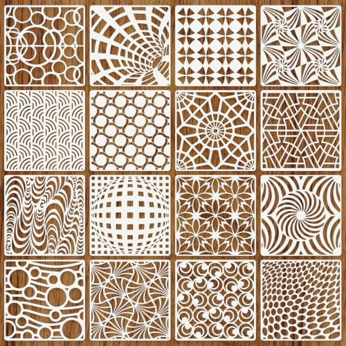 Geometric Texture Stencils for Crafts Reusable 16Pcs Stencils(5.9X5.9 Inch) - color: Texture 24