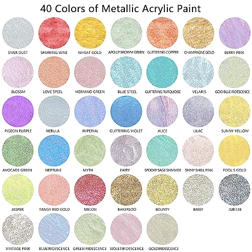 Silver-Gold Metallic Acrylic Paint Set Pearlescent Paints With Bottles, Art Supplies for Painting on Canvas, Parper, Wood, and DIY Projects (2fl oz 60ml) - color: Metallic Rococo