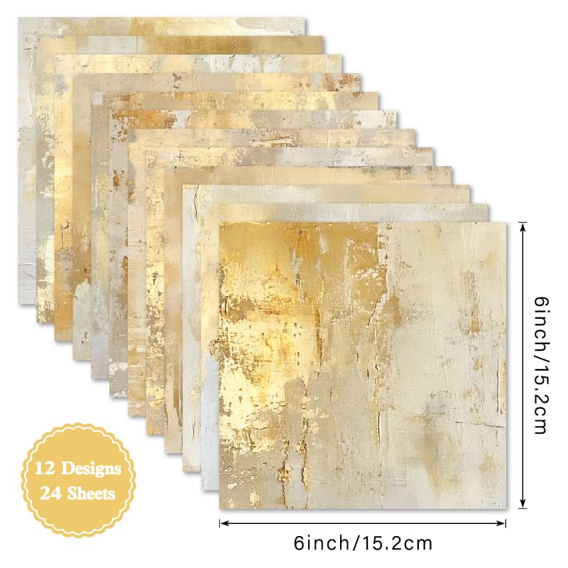Scrapbook Paper Pad & Scrapbooking Supplies - Single Sided Junk Journal Kit, 160gsm Craft Paper for Photo Albums, Picture Art Collage, 6x6 Inch, 24 Sheets (Patina) - color: Patina