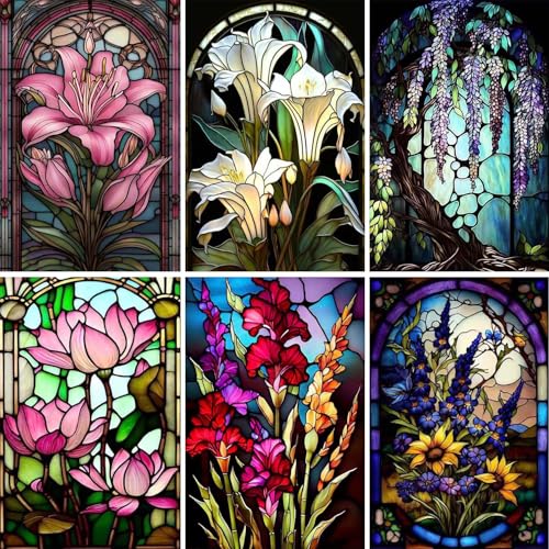 GEMOUJ 6 Packs Paint by Numbers Kits for Adult-Flowers Paint by Numbers Kit for Adults Beginners, DIY Flowers Acrylic Painting on Canvas for Adult, Home Wall Decor 12 X 16Inch - color: GM02-07