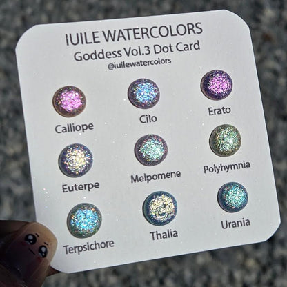 IUILE Handmade Watercolor Paints - Goddess Vol. 3 Dot Card (9 colors). Super Shift, Holographic, Metallic, Shiny, Shimmer - color: Goddess Vol. 3 Dot