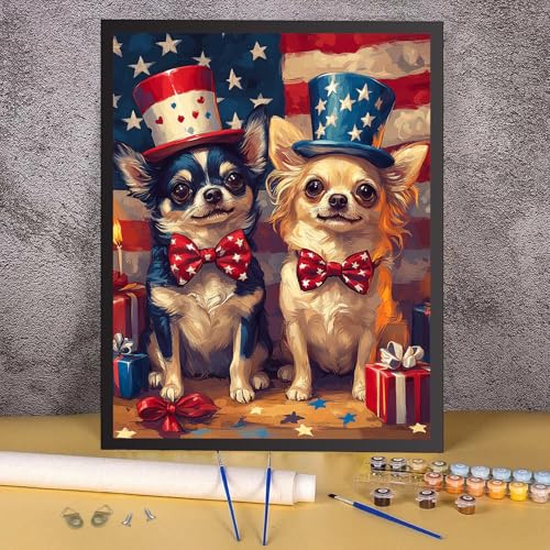 RICUVED Dog Paint by Numbers for Adults, Independence Day Paint by Numbers Kit for Adults Beginners, Animal DIY Acrylic Flag Oil Painting on Canvas Easy for Gift Home Wall Decor 16x20 Inch - color: SO014