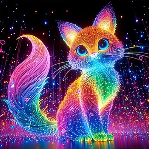 Diamond Art Kits for Adults,Glowing Cat Diamond Painting Kit,13.8X13.8inch | 5D DIY Full Round Drill Dreamy Cat Paint by Diamonds,Dot Gem Art Painting Kits,for Home Wall Decor Beginners - color: KM1137-1