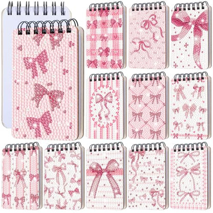 Fuyoooo 12 Pcs Pink Bow Diamond Art Notebook for Adults, 4.72 x 2.83 Inch | Coquette Bow Diamond Art Kits, Bowknot DIY Cover Notebook Diamond Painting for Beginners, 5d Journal Notepad Accessories - style: Pink Bow