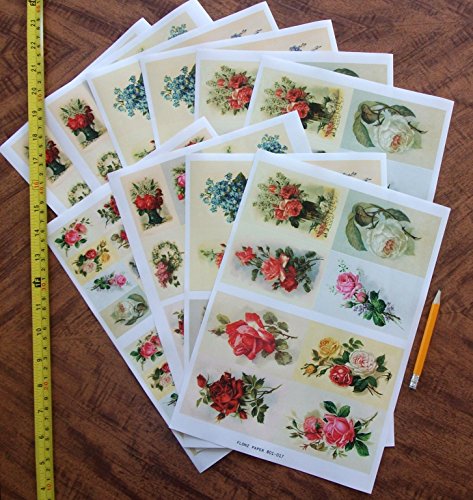 Decoupage Paper Pack (10sheets A4 / 8"x12") Flowers Roses Garden Wildflowers FLONZ Vintage Paper - color: Two