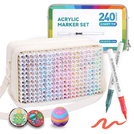 Water Based Acrylic Paint Markers, 240 Colors Paint Pen Set | Soft Brush Tip, Smooth Writing, Marker Pen for Rock Painting, Egg, Wood, Glass, Mugs, Black Paper - color: 240 Colors