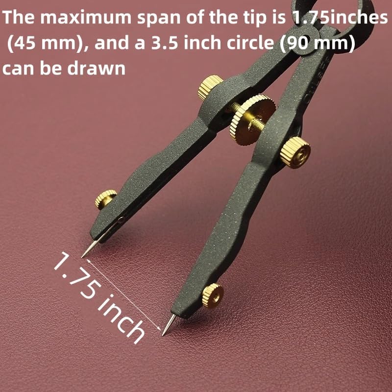 1.75 Inch Leather Compass Adjustable Lockable，Leather Crafts Tools，Professional Compass for Geometry，Compass Drawing Tool (Black 1.75 Inch)