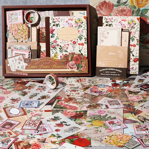 miikoul Vintage Scrapbooking Supplies Kit for Teen Girl Kid Women Diy Gift - color: Red Flower