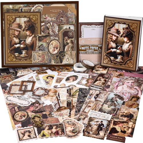 Scrapbook Supplies Kit, Vintage Junk journaling Supplies, Scrapbooking Kit | Stationary Set with Aesthetic Ephemera Stickers, Bullet Journaling Kit, Collage Craft Supplies Gift for Adults Women Starter - color: Regal Ornate Vintage