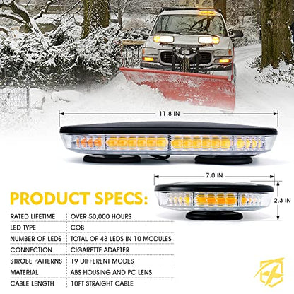 Xprite COB LED Rooftop Strobe Light Bar, Super Bright 19 Adjustable Lighting Modes with Magnetic Base for Construction Vehicles Tow Trucks Snowplow, Amber - color: Amber