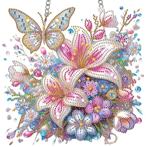 LPDJITO DIY Hanging Lily Flower Diamond Art Pendant Kit Flowers Butterflies, Special Crystal Diamonds Painting Ornament for Adults, 5D Diamond Art Suncatchers Double Sided Board Gem Painting Kit - color: Color-11
