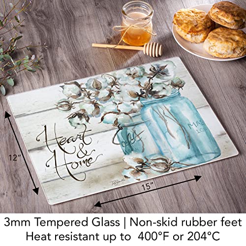 CounterArt Heart & Home 3mm Tempered Glass Cutting Board 12" x 15" | Serving Board, Charcuterie Board, Countertop Protection - color: Heart & Home